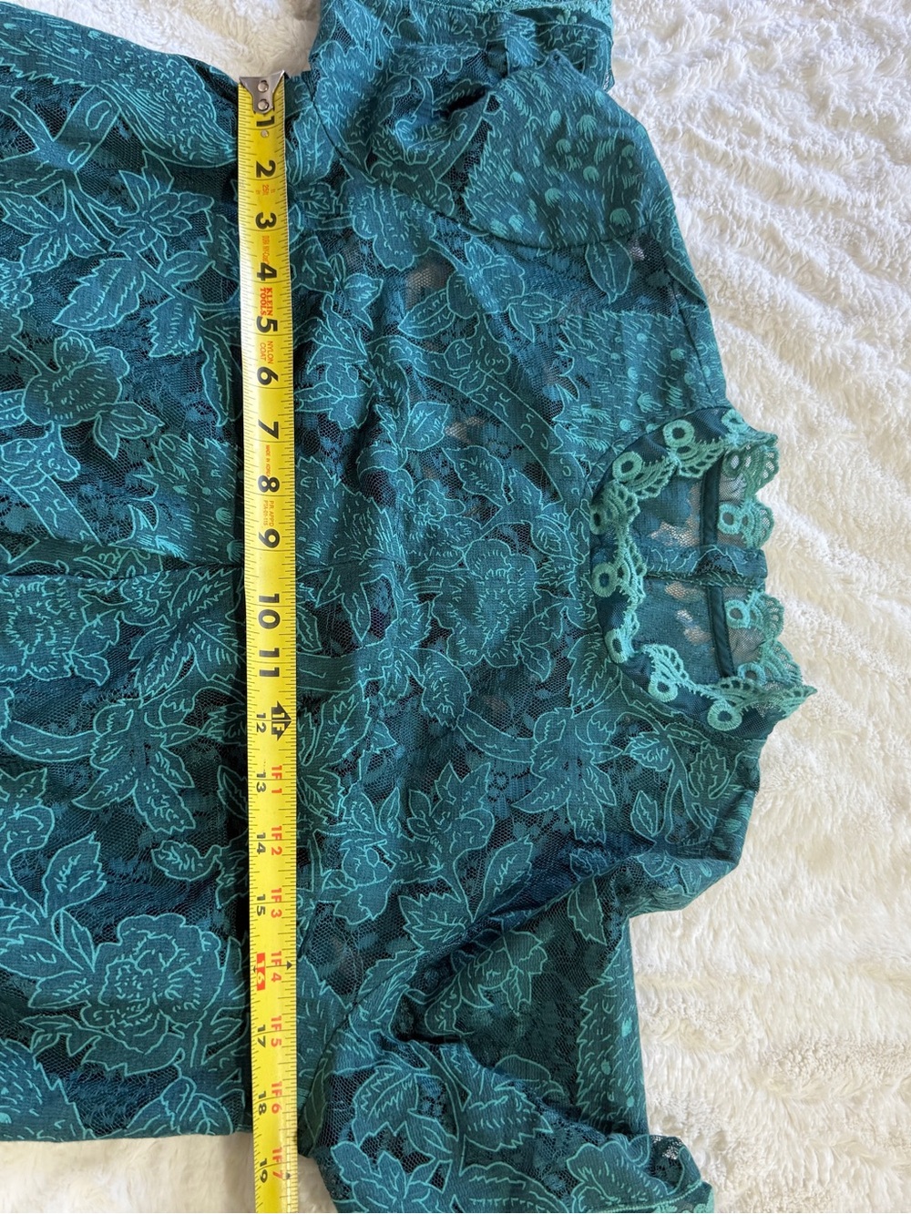 Anthropologie HD in Paris Lace Meadows Peacock Blouse Teal Size 12 - Picture 6 of 9